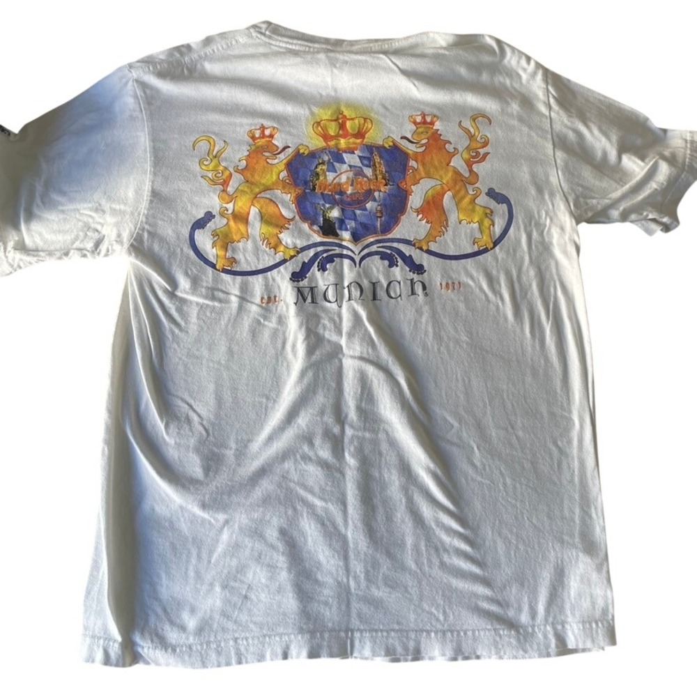 Hard‎ Rock Cafe Munich Est 1971 Mens Large White Graphic T Shirt Vintage